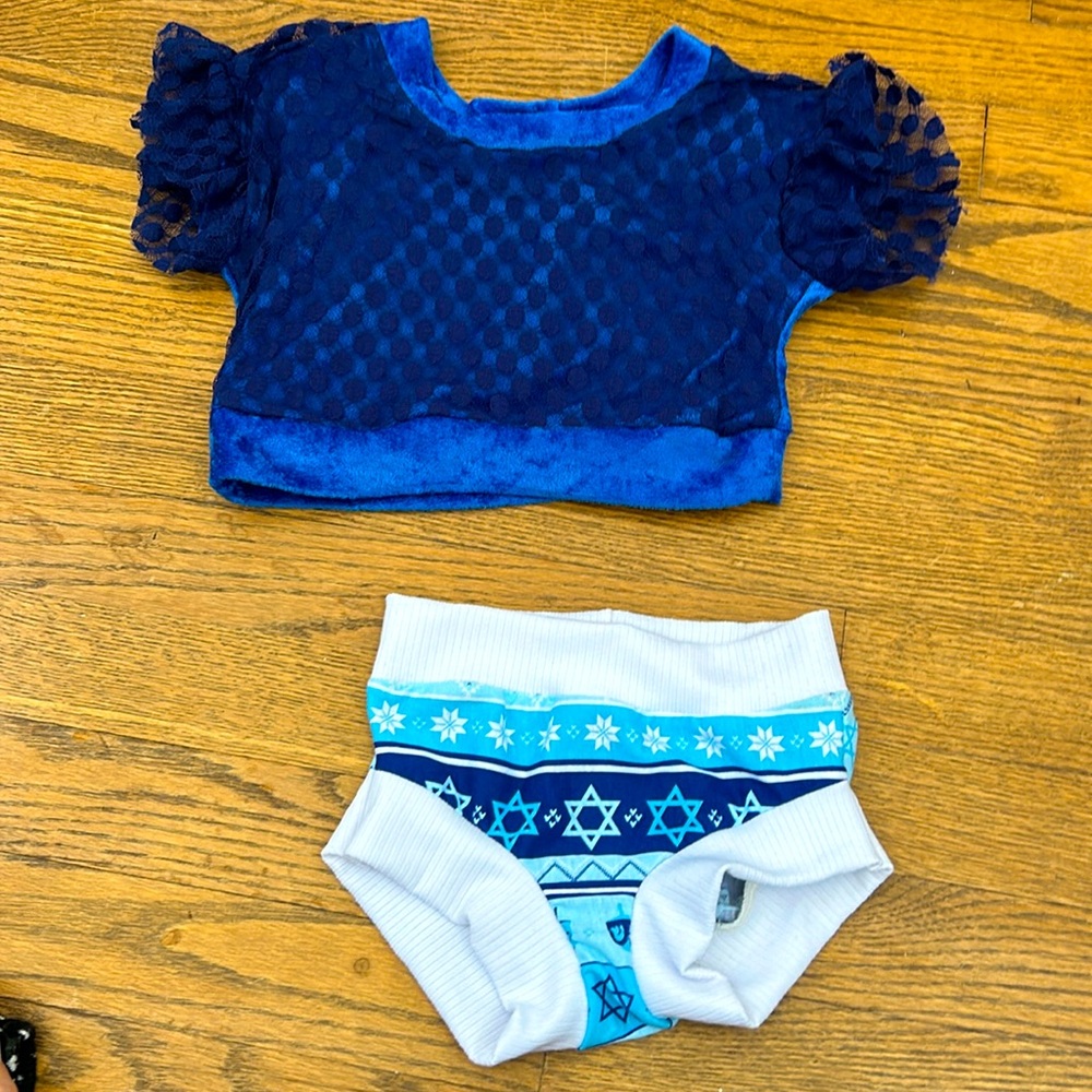 Fun Hanukkah toddler outfit set velvet & lace crop top with bummis